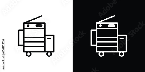 Copier icons in line style. Editable black and white strokes