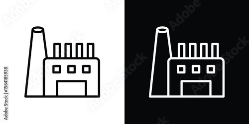 Factory icons in line style. Editable black and white strokes