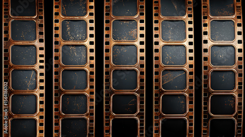 Trendy film strip frame templates set with empty slots, cinema reel with grunge grain noisy texture and scratches, vintage aesthetic design. Modern retro vector illustration on transparent background 