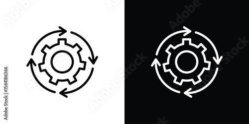 Implementation icons in line style. Editable black and white strokes