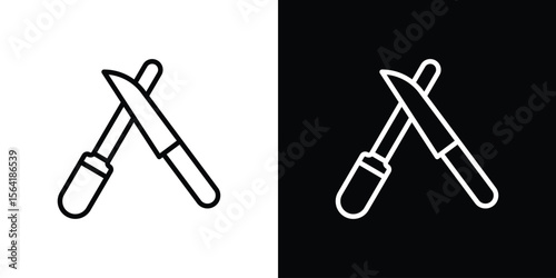 Knife sharpener icons in line style. Editable black and white strokes
