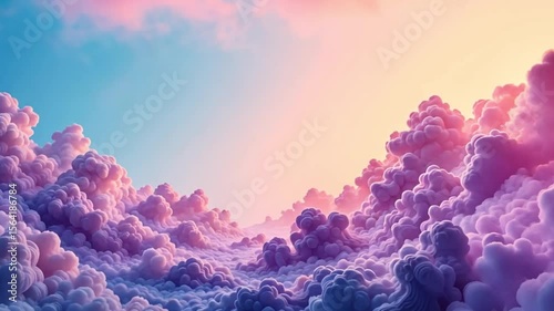 A dreamy landscape of fluffy pink and purple clouds against a pastel sky gradient image art