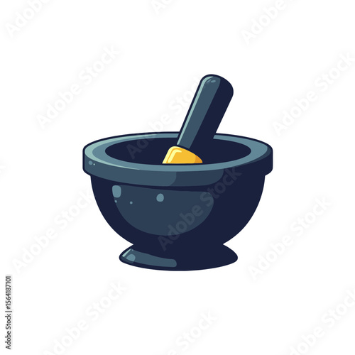 Mortar and pestle icon showcasing a simple flat cartoon design with a vector style on a white background