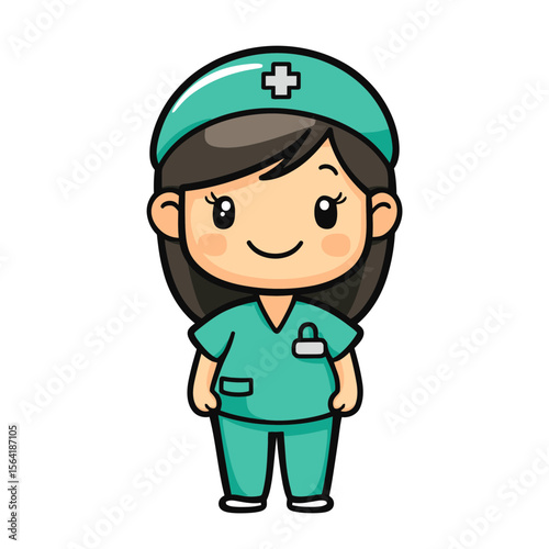 Nurse character cartoon icon in simple design showcasing healthcare profession in bright colors