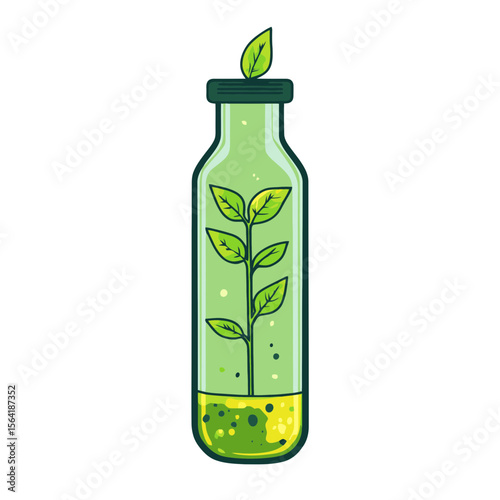Sprout growing in test tube symbolizes innovation in sustainable practices and environmental science