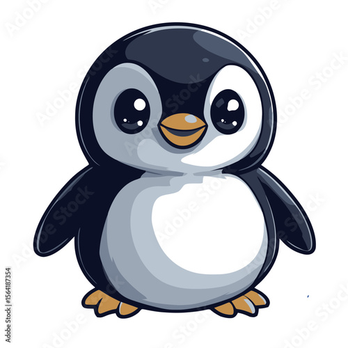 Cute sliding penguin icon in simple flat cartoon design ideal for various applications