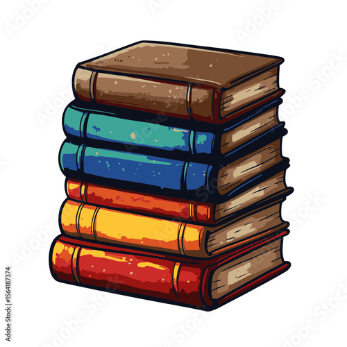 Colorful stack of books icon with a fun and simple cartoon design perfect for educational themes and literary projects