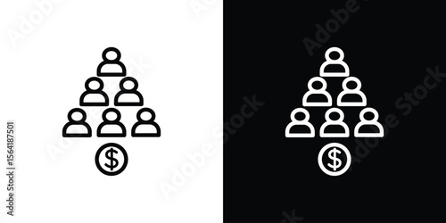 Ponzi scheme icons in line style. Editable black and white strokes