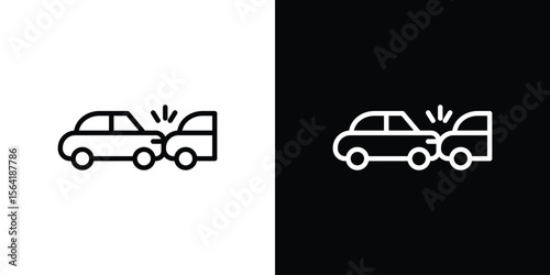 Rear end collision icons in line style. Editable black and white strokes