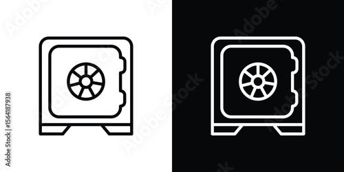 Safe icons in line style. Editable black and white strokes