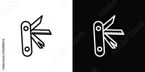 Swiss Knife icons in line style. Editable black and white strokes