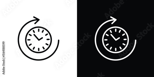 Uptime and downtime icons in line style. Editable black and white strokes