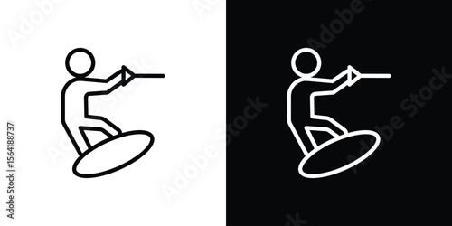 Wakeboarding icons in line style. Editable black and white strokes