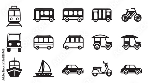 Collection of black and white transportation icons 1