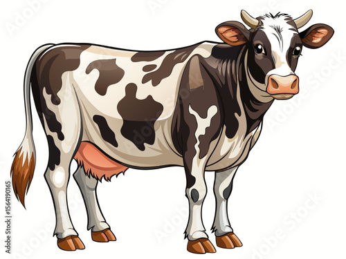 vector of Holstein cow, 5 years old, standing in black and white against a white background