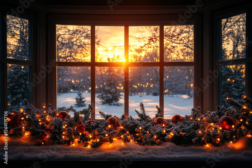 Christmas-themed window with HD wallpapers as background.