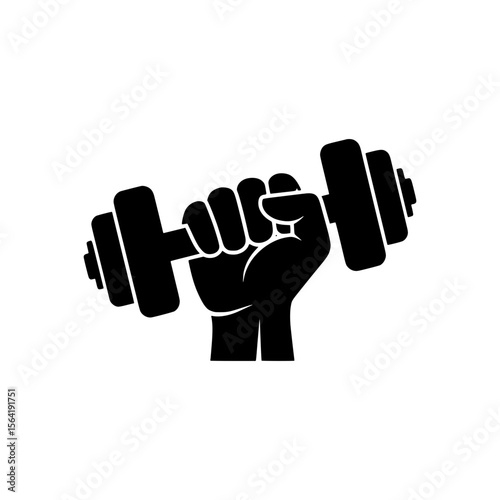 Solid Black Icon of Hand Holding Dumbbell