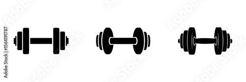Solid Black Icon Set of Three Dumbbell Variations