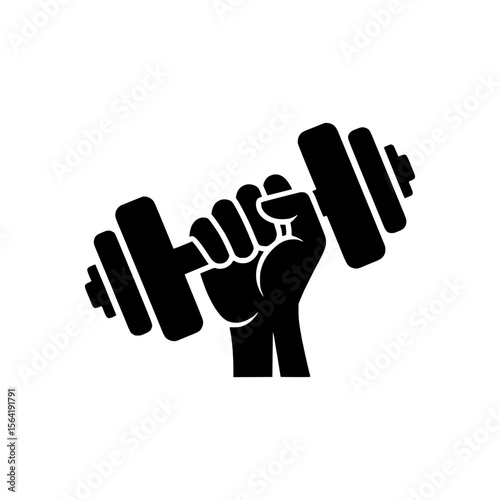 Solid Black Icon of Hand Holding Dumbbell