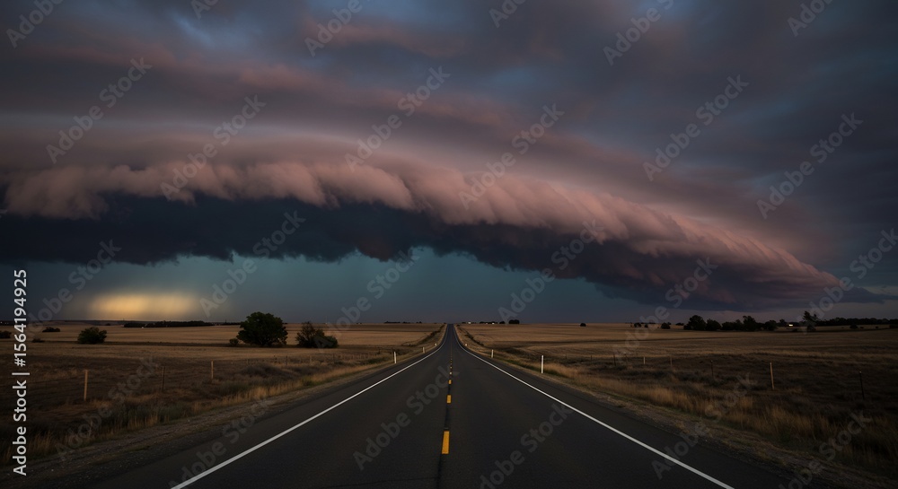 Naklejka premium Dramatic Storm Clouds Over a Straight Highway
