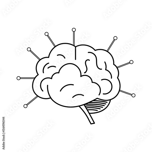 Tech-style neural network brain icon, black line on white.