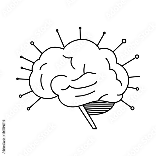 Minimal brain line icon with digital cortex features.