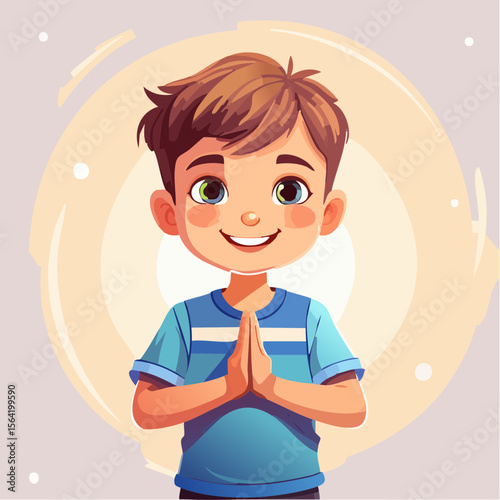 Wellness vector features a confident young boy holding a yoga pose. Captured with soft light and a pastel background, it radiates playful focus, clarity, and strength in a healthful lifestyle scene