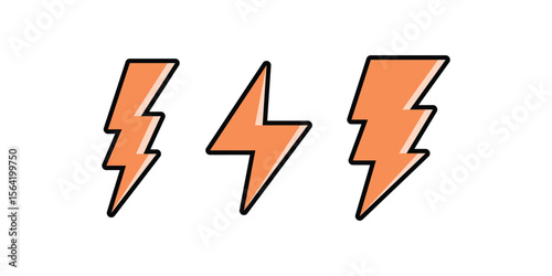 Electric Power Icons, 3 Orange Thunderbolt Vector Designs.