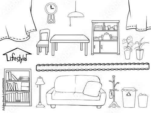生活家具 素材 セット 線画