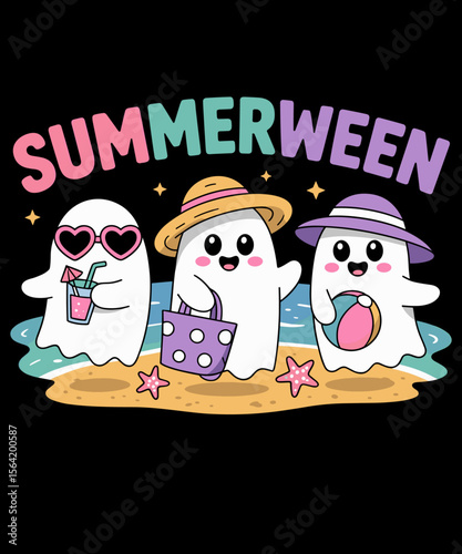 Summerween Cute Ghost Summer Halloween Beach Kawaii Funny