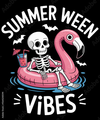 Summerween Skeleton Floating Halloween Vibes Summer Lovers