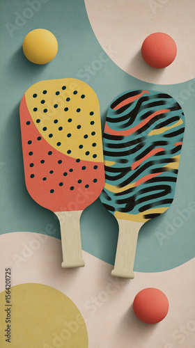 Colorful ice cream popsicles on textured background with geometric shapes  