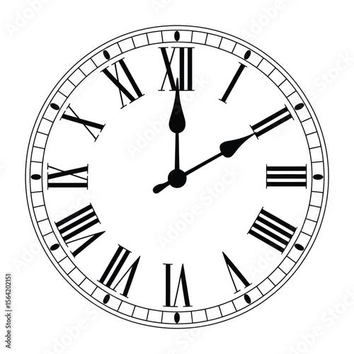 Classic black and white round clock face with roman numerals