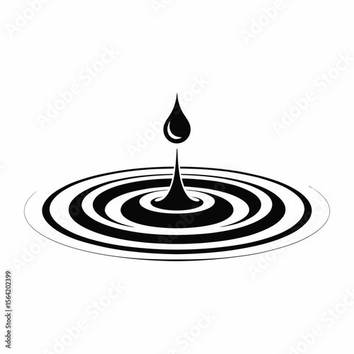 Black ink drop creating concentric ripples on a white background