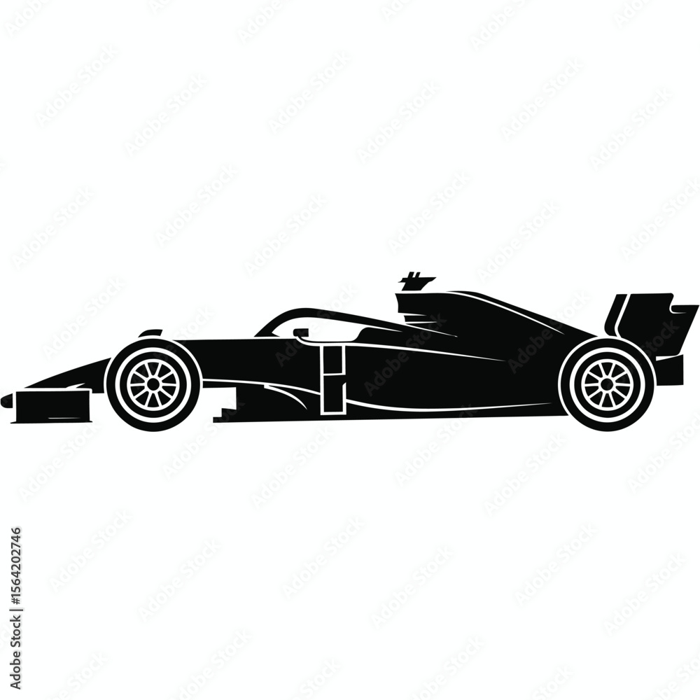 Obraz premium Sleek black silhouette of a modern formula one racing car viewed from the side