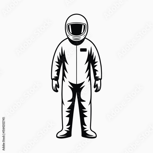 Stylized black and white illustration of a person in a racing suit and helmet