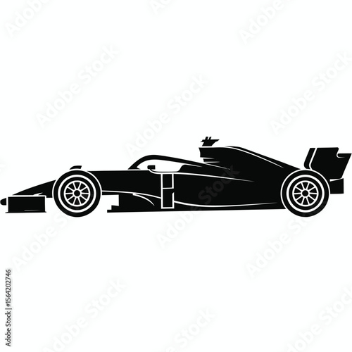 Sleek black silhouette of a modern formula one racing car viewed from the side