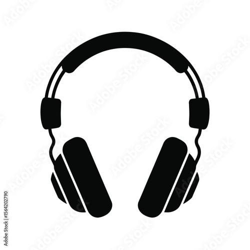 Simple black silhouette of modern headphones on a white background
