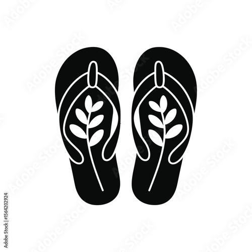 Stylish black flip flops with a white leaf design for summer beach footwear