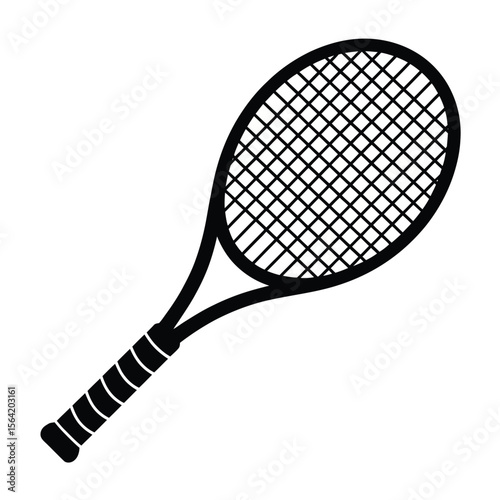Black silhouette of a tennis racket on a white background