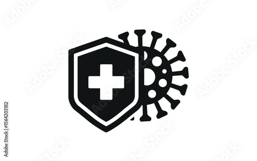 Shield with medical cross protecting against coronavirus virus icon