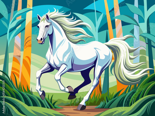 vector of A picture of a beautiful white horse galloping.
