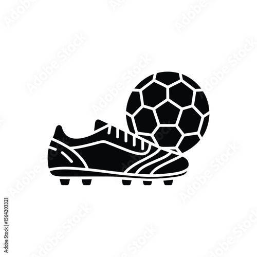 Black silhouette of a soccer ball and a cleat on a white background