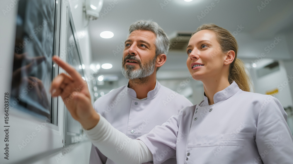 custom made wallpaper toronto digitalDentists examining X-ray images in clinic while discussing treatment plan  