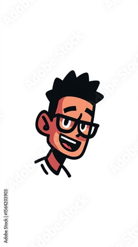 Cartoon Character Portrait: A cartoon portrait of a smiling character with glasses, exuding happiness in a vibrant, colorful design.