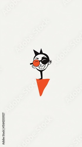 Whimsical Figure: A creative person, illustrated in a minimalist style, sporting glasses and a stylish mohawk and standing in a playful environment.