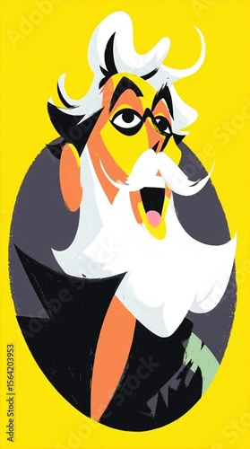 Professor Portrait: A cartoon-style portrait of a professor with white hair, glasses, mustache, and beard on a yellow background, capturing his distinctive intellectual charm and academic ambiance.