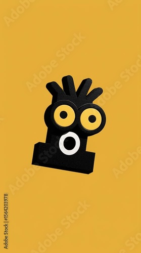 Surprised Monster on Yellow: A quirky, surprised monster with two eyes and spiky hair is featured against a vibrant yellow background. The character's design is simple yet expressive.