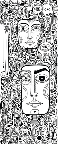 Vintage vector illustration of an ancient Thai temple grunge floral pattern frame with a man's face resembling Buddha