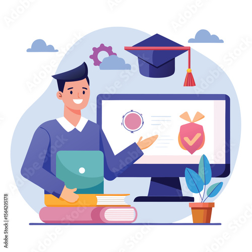 Online education and modern learning concept with student using technology for success